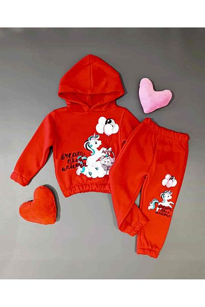krm bebe Hooded Unicorn Tracksuit Set with Elastic Waist