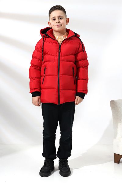 Talsmoda RED COLOR FUR INSIDE HOODED THERMAL CHILDREN'S MOUNT