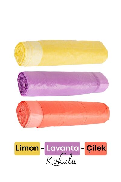 Eliz Party 3'lü Büzgülü Çöp Torbası Orta Boy 55x60 cm 10'lu 3 Rulo Limon Lava...
