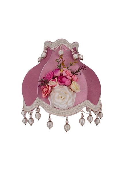 Dekovien Velvet Dried Rose Flower Patterned - Metal Leg with Lampshade and Pearls Model AB0770