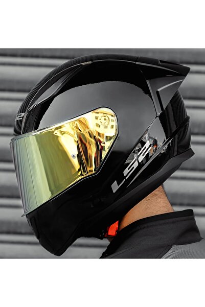 LS2 Rapıd 2 Race Parlak Siyah Full Face Motosiklet Kaskı Gold Camlı