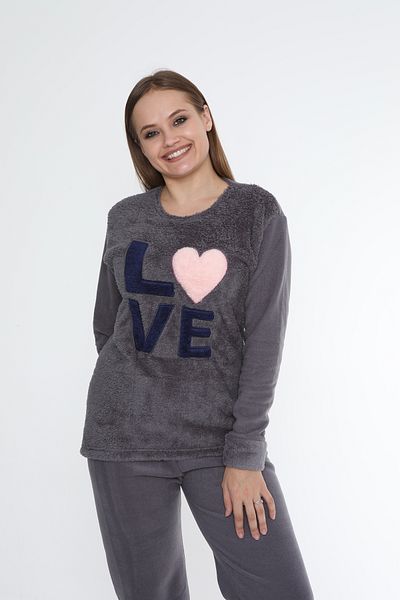 FAMES PİJAMA Wellsoft Love Fleece Women's Winter Pajamas Set