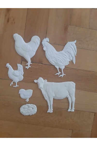 LİNEART Boyanabilir Çoklu İnek Horoz Tavuk Esnek Aplik No:EÇİHTK1Ahşap, Mobil...