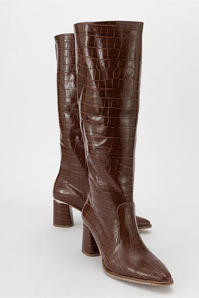 LuviShoes BELİS Tan Print Damenstiefel mit Absatz