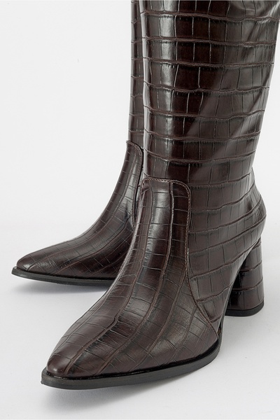 LuviShoes Dámské kozačky na podpatku BELİS Coffee Print