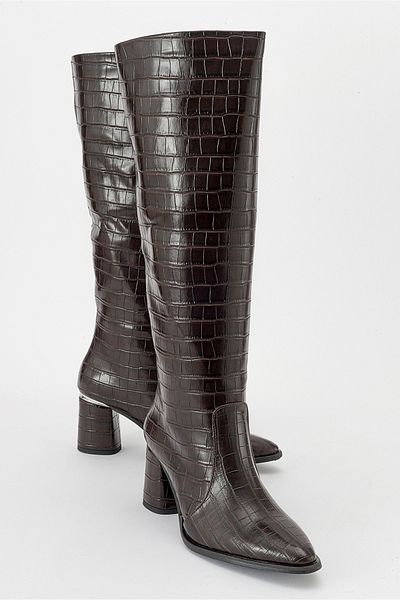 LuviShoes BELİS Damen-Stiefel mit Absatz im Coffee-Print