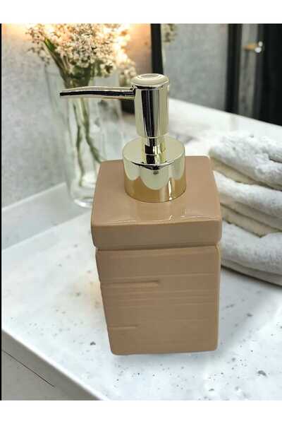 Mucha Box Lüks Porselen Bej Banyo Mutfak Sıvı Sabunluk Bulaşık Deterjanlık Go...