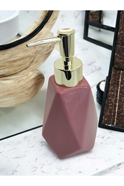 Mucha Prizma Lüks Porselen Pembe Banyo Mutfak Sıvı Sabunluk Bulaşık Deterjanl...