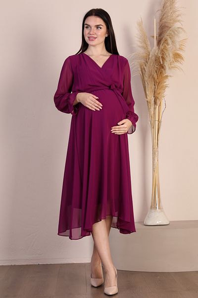 Azra Style الأمومة مزدوجة الصدر طوق مربوط فستان الشيفون البرقوق الاتجاه ليلة أنيقة