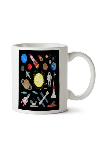 ART HEDİYE كوب مطبوع عليه رموز رائد الفضاء وصاروخ من الجانبين