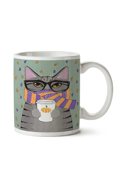 ART HEDİYE كأس كوب مطبوع عليه أوراق قطة هيبستر وشاح بارد على الجانبين