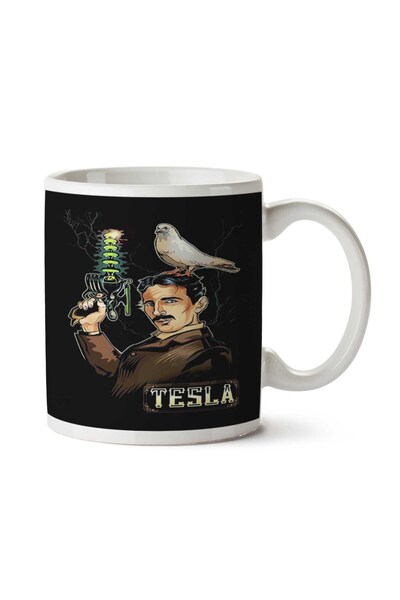ART HEDİYE Tesla Pigeon Electric.png Two Sided Printed Mug Cup