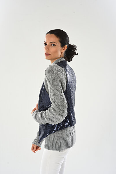 Calidi Glacies Vest Shiny Sequin Sequin Navy Blue