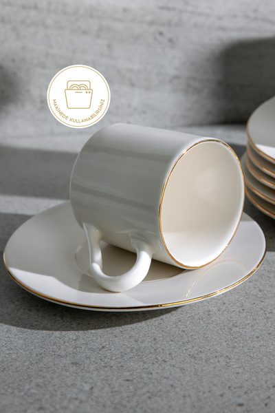 Nehir Duru porcelain mother of pearl gilded coffee cup set for 6 people