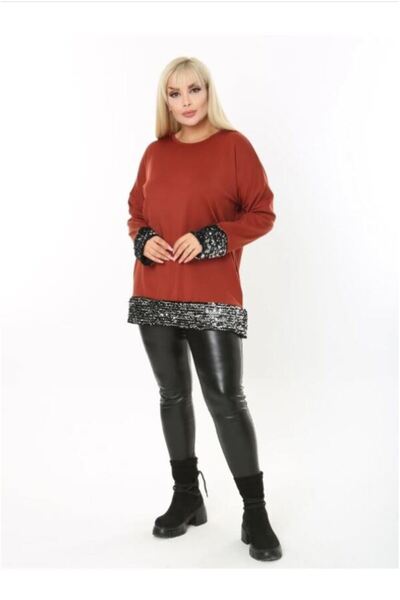 Butik Nilyam Γυναικεία φούστα με πούλιες με λεπτομέρεια ελαστική μπλούζα 21058 καφέ