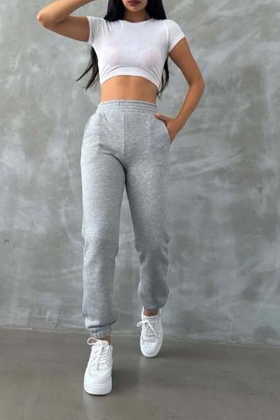ESSFASIHON Βασικό αθλητικό παντελόνι Jogger με φλις εσωτερικά και χοντρό ψηλόμεσο με ελαστικό πόδι