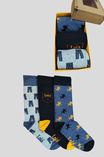 Leement socks Ανδρικά 3 ζευγάρια βαμβακερές κάλτσες με μοτίβο σε κουτί με μοτίβο lios