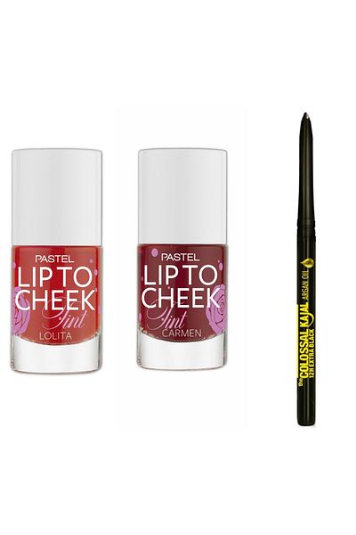 Pastel Lip To Cheek Carmen and Lolita Lipstick and Blush Set of 2 + Maybelline Kajal Eye Pencil Black