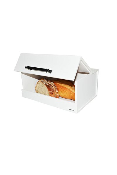 Mimoza Dignity White Black Wooden Bread Box with Handle