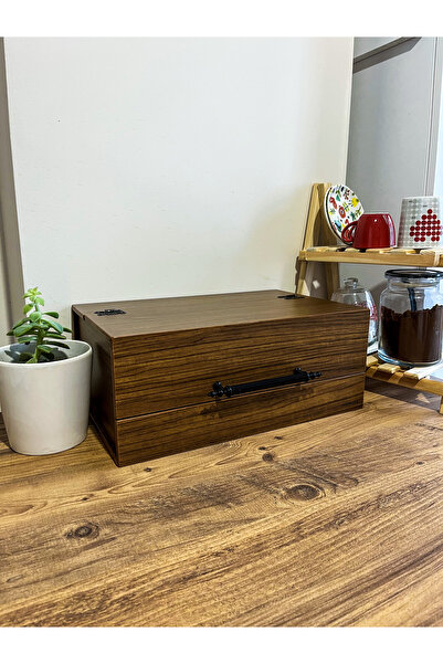 Mimoza Dignity Ahşap Ekmek Kutusu Ceviz Siyah Kulplu