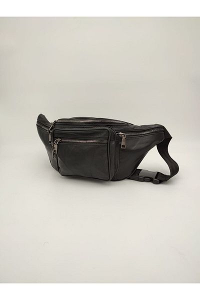 ARTON Black Genuine Leather Unisex Waist and Cross Shoulder Bag