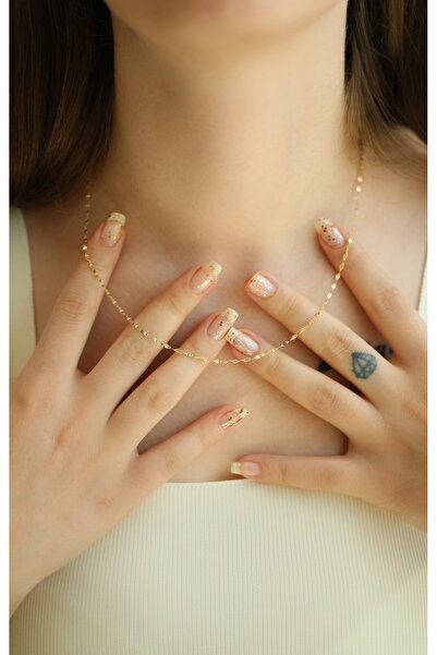 Kuyumcum 14 Ayar Işıltı Altın Aynalı Zincir Kolye 45 Cm, 585 Damga Altın Koly...