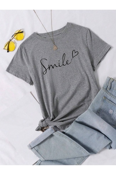 over head oh Ženska siva majica Smile Štampano Oversize T-shirt