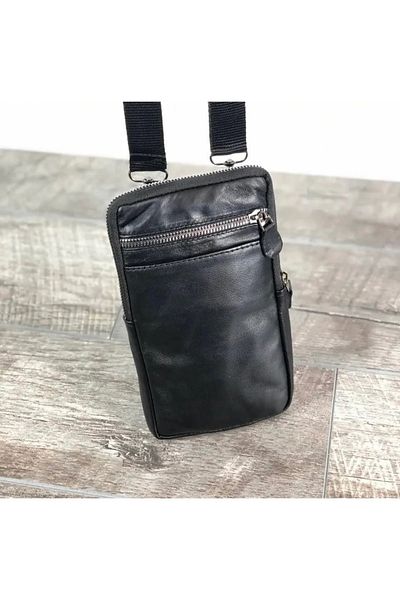 ARTON Black Genuine Leather Phone Holder Crossbody and Shoulder Bag