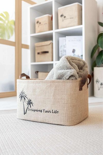 Art Bee Jute In-Cabinet Laundry Children's Room Toy Organizer Folding Storage Basket Organizer 29x20x18