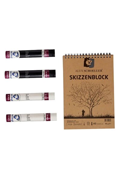 Art Tone Van Gogh Yağlı Pastel 2 Adet White ve 2 Adet Black ve Kraft Eskiz De...