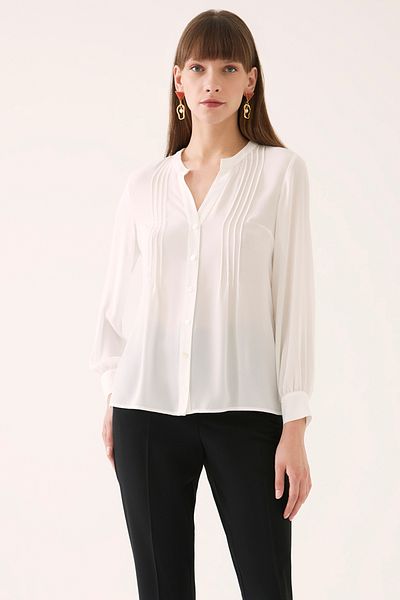 Perspective Briella Regular Fit Standard Length Fitted Sleeve Crew Neck Ecru Color Women's Blouse