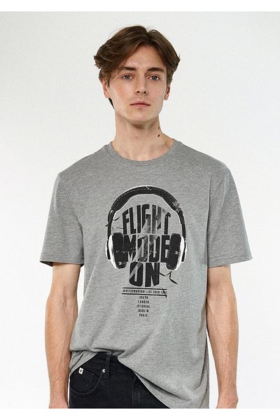 Mavi Flight Mode Printed Grey T-shirt Regular Fit / Normal Cut 0611141-80018