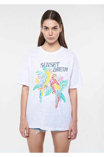 Mavi Tricou alb cu imprimeu Sunset Dream Loose Fit 1611512-620
