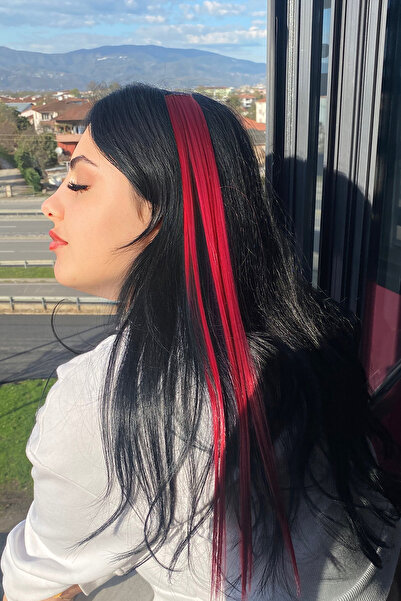 TAKIŞTIR Postă de păr pentru femei, bordeaux, cu fixare laterală, 50 cm