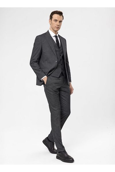 SÜVARİ Ανδρικό κοστούμι Cavalry Regular Waist Slim Fit Μαύρο TK1020000270