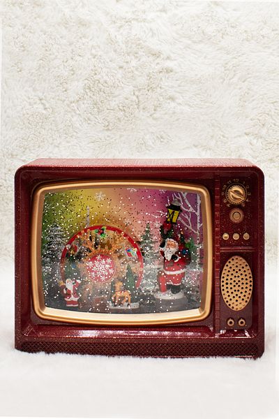 Waldern Decorative Nostalgia Tv Snow Globe Red Christmas Ornament 20*25*9cm