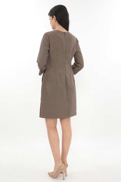 Element's Γυναικείο ριγέ και δερμάτινο λεπτομερές φόρεμα