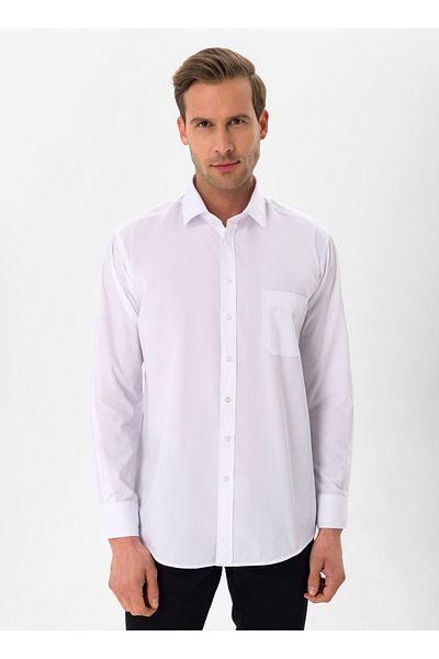 SÜVARİ Cămașă pentru bărbați, albă, solidă, cu guler clasic, cu croială normală, GM 1001400260