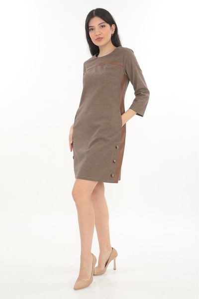 Element's Γυναικείο ριγέ και δερμάτινο λεπτομερές φόρεμα