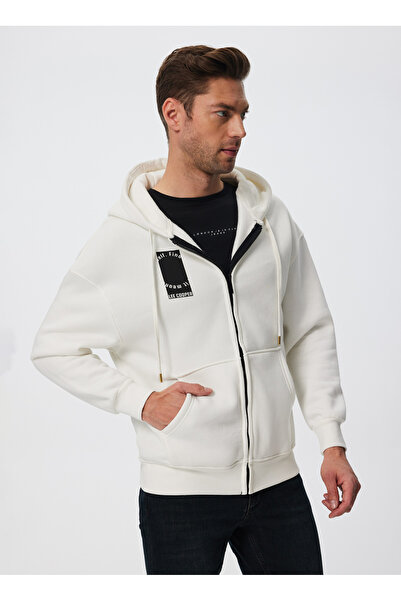 Lee Cooper Hooded Collar White Men's Sweatshirt 241 LCM241009 MERRY WHITE