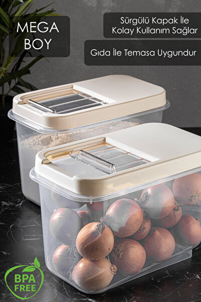 Meleni Home 3-Piece 10 Lt Mega Size Kitchen Organizer Food Supply Flour Storage Container - Storage Box with Sliding Lid Cream