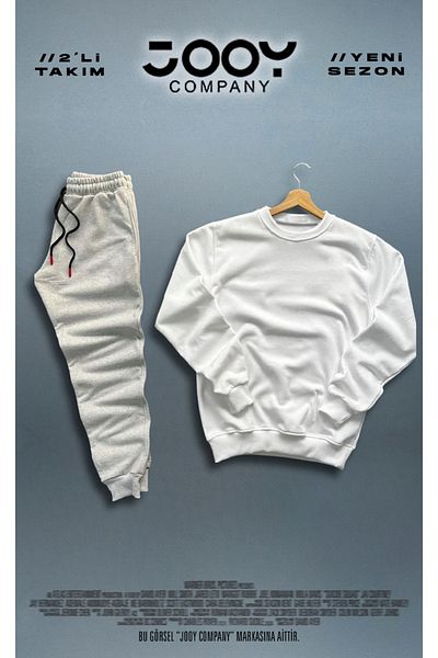 Jooy Company White Crew Neck Φούτερ Γκρι Φούτερ Σετ 2 τεμαχίων Συνδυασμός