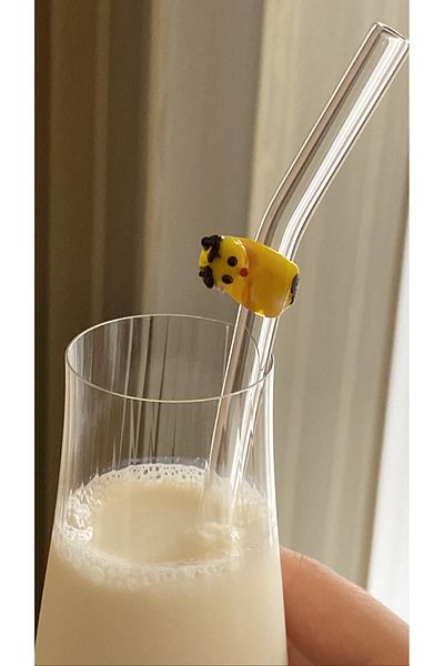 BAE ATOLYE Glass Straw with Cat Figure