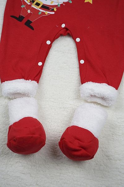 PODIUM GYM Baby New Season New Year Themed Santa Claus Printed Jumpsuit Set of 3 with Booties and Hat