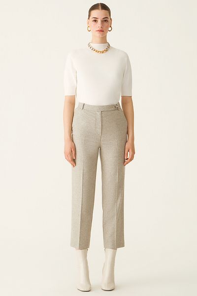 Perspective Hembly Regular Fit Ankle Length High Waist Gray Color Women's Trousers