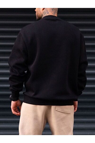 RABTEKS Ανδρικό φούτερ με λαιμόκοψη σε μασίφ μαύρο oversize