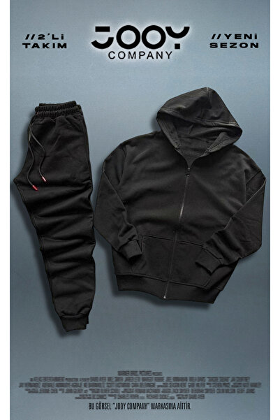 Jooy Company Black Hooded Cardigan Black Sweatpants Set 2-Piece Combination