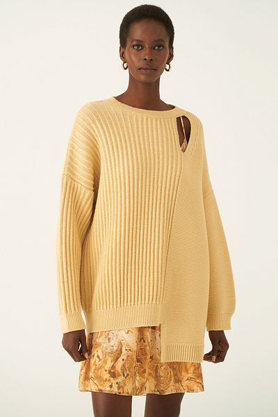 Perspective Mayra Regular Fit U-Neck Strap Above Knee Honey Color Knitwear Dress
