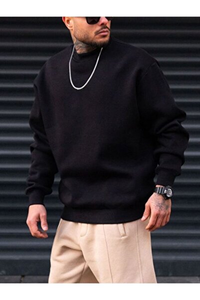 RABTEKS Ανδρικό φούτερ με λαιμόκοψη σε μασίφ μαύρο oversize