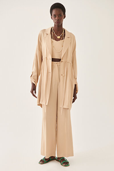 Perspective Beige Colored Jarmo Women's Trench Coat - Comfortable Fit, Men's Collar